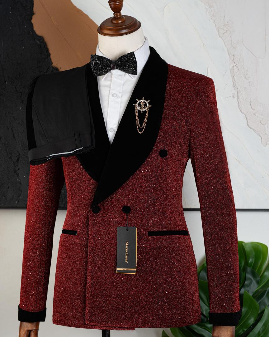 Red Glitter Satin Lapel Tuxedo
