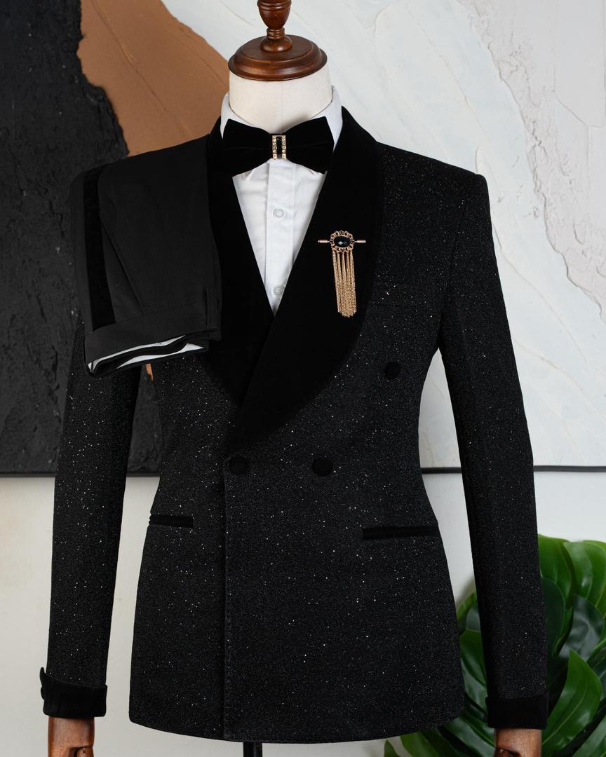 Black Glitter Satin Lapel Tuxedo