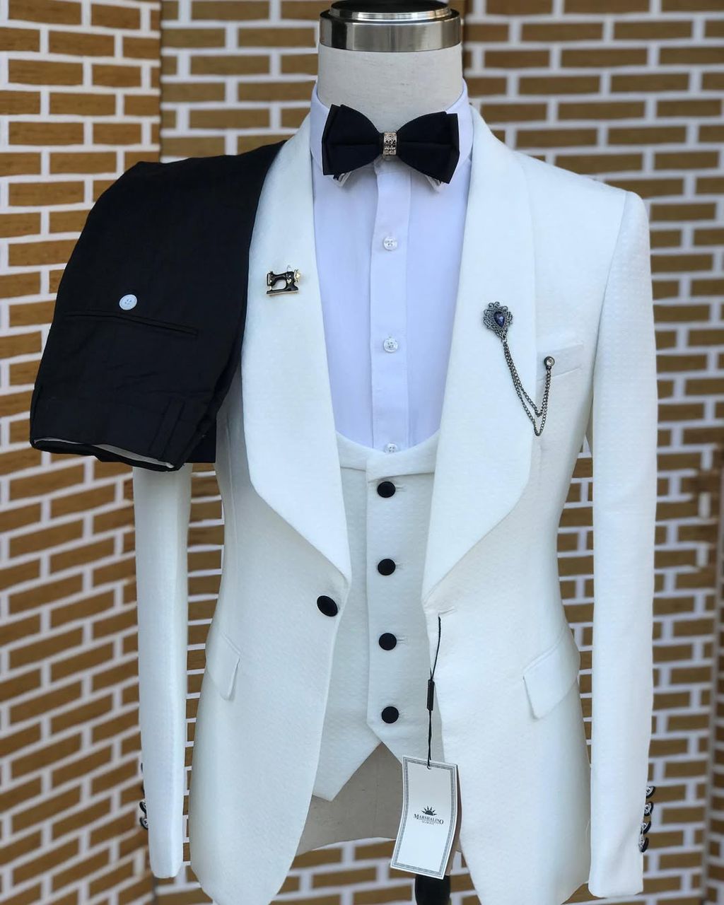White Three-Piece Tuxedo Suit