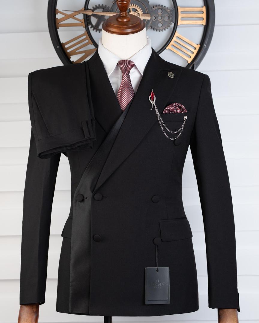 Black Double-Breasted Six-Button