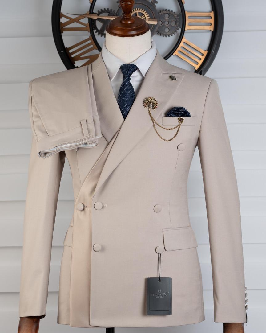 Cream Double-Breasted Six-Button