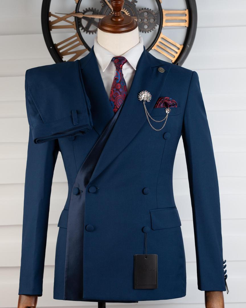Navy Blue Double-Breasted Six-Button