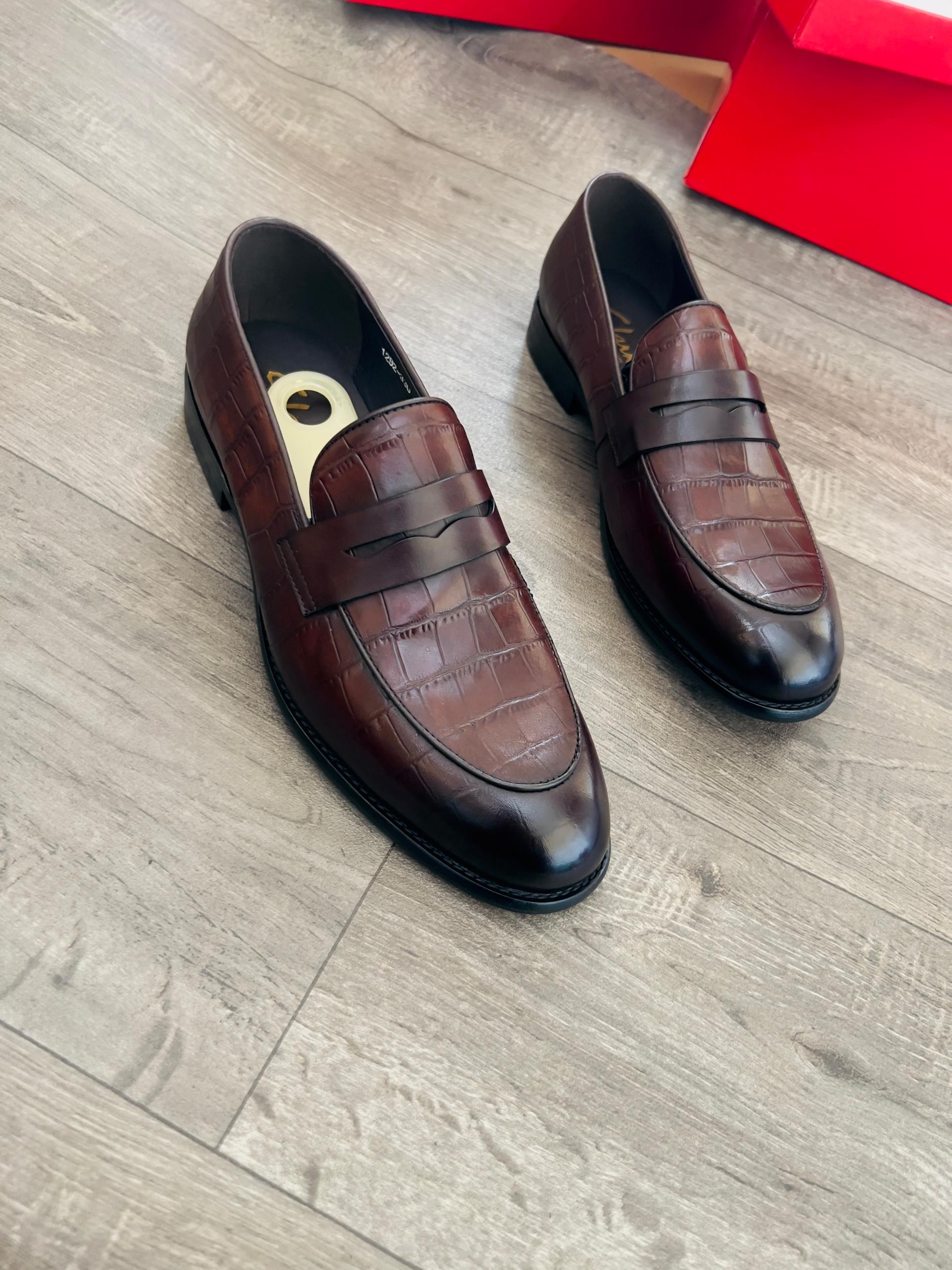 Brown Croc Penny Loafers